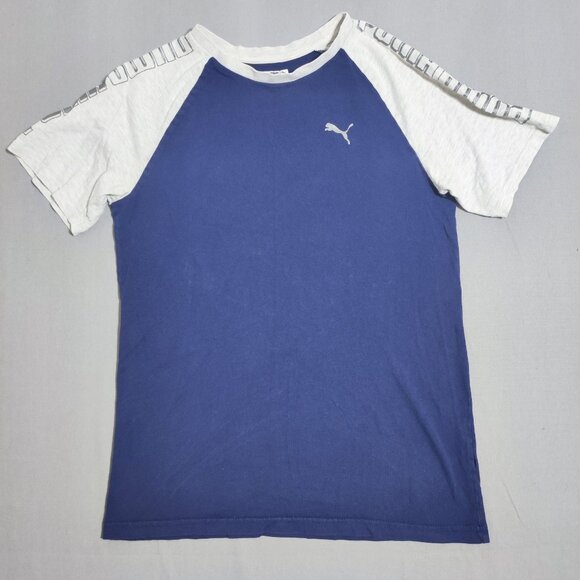 Puma short sleeve T-shirt boys size XL (18-20) blue white printed sleeves - Picture 1 of 7